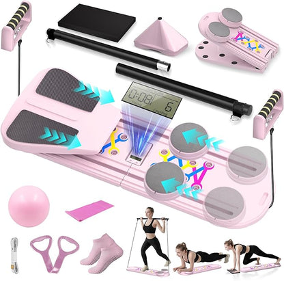 Pilates Board, Foldable Pilates Reformer Set for Home Workout with Timer, 6-in-1 Multifunctional Portable Reformer Pilates Machine at Home Pilates Equipment for Fitness, Exercise, Abs, Core Training