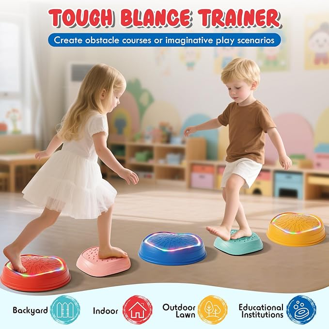 Lehoo Castle Stepping Stones for Kids, Non-Slip Toddler Stepping Stones, Indoor & Outdoor Sensory Toys for Toddlers 1-3, Balance Board Obstacle Course for Kids 3-5