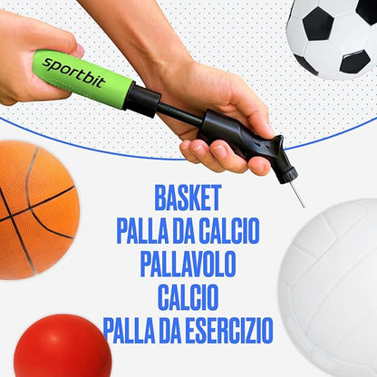 SPORTBIT Ball Pump for Sports Balls - Push & Pull Inflating System - Hand Pump for All Exercise Balls - Volleyball Pump, Basketball Inflator, Football & Soccer Ball Air Pump - Goes with 5 Needles Set