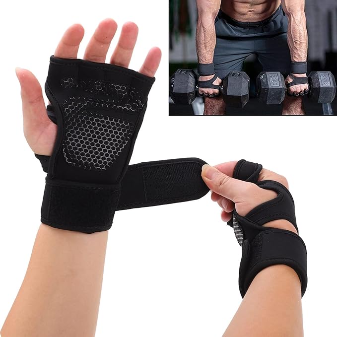 Workout Gloves for Men Gym Weight Lifting Gloves with Wrist Wrap Support Full Palm Protection Gym Gloves Exercise Fitness Training Gloves