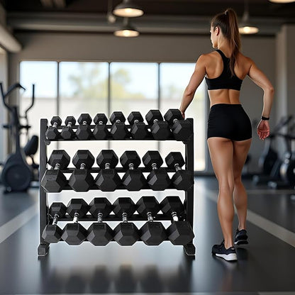 350/450/550 lbs Hex Weight Dumbbells Sets with Rack 5-45lbs Rubber Gym Equipment Coated Dumbbell Free Weights Set for Home Exercises Set of Weights Dumbbells and Rack