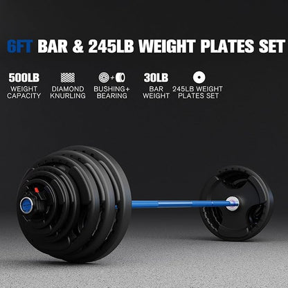 RitFit Barbell Weight Set - 4/6FT Olympic Barbell with Weight Plates (55-115LB Total) - Weightlifting Equipment for Squats, Curls, Deadlifts, Presses, Hip Thrusts
