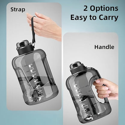 50oz & 84oz Motivational Water Bottle - Time-Marked, Leak Proof & BPA free. 2-in-1 Lid with Straw, Food-Grade Tritan. Half Gallon Sized, Ideal for Gym, Fitness & Outdoor Activities (84oz, Blue)