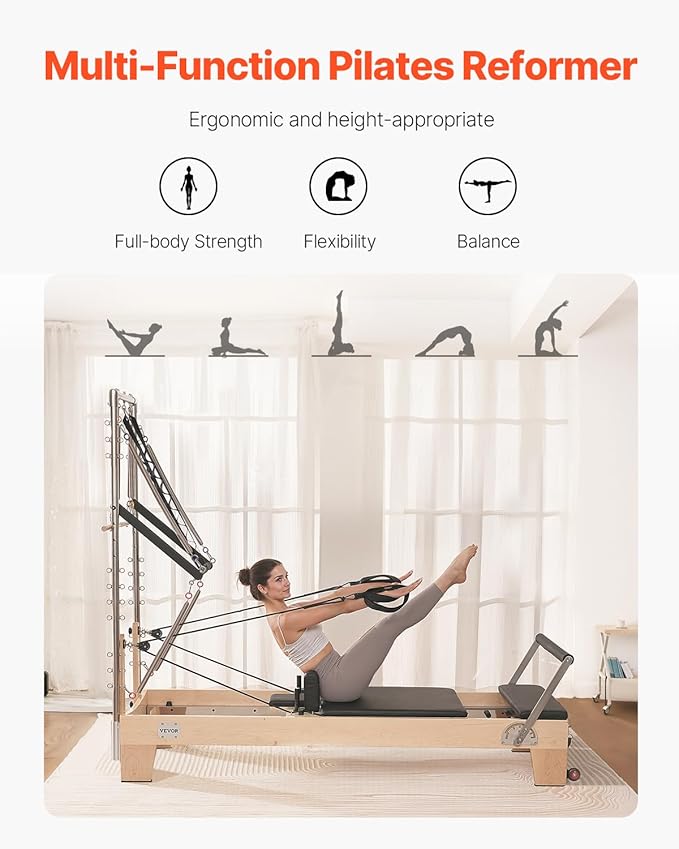 VEVOR Pilates Reformer Accessories for Home Gym, Include Reformer Box/Chair/Spine Corrector/Wall Mounted Machine/Jump Board/Foldable & Dual Resistance Springs