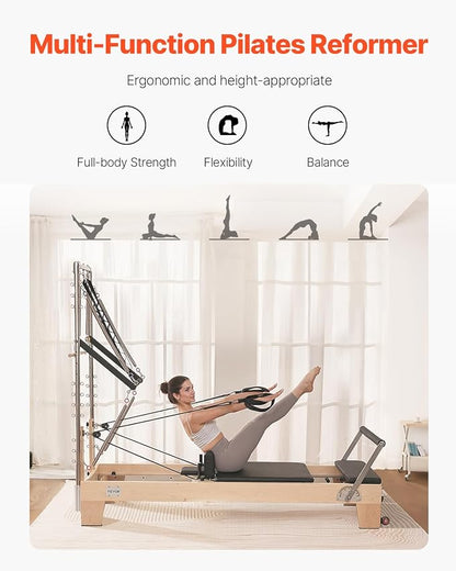 VEVOR Pilates Reformer Accessories for Home Gym, Include Reformer Box/Chair/Spine Corrector/Wall Mounted Machine/Jump Board/Foldable & Dual Resistance Springs