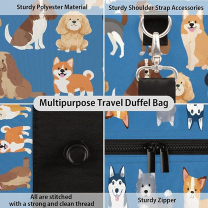 Travel Duffel Bag Cute Dog Doggy Sport Gym Bag Weekender Overnight Bag Carry on bag Training Shoulder for Women Men Boys Girls
