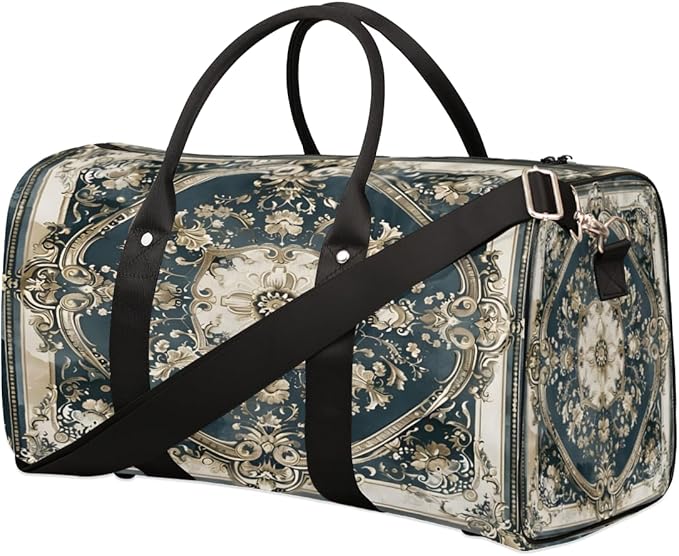Travel Duffel Bag Carpet Flowers Patterns Sport Tote Gym Bag Waterproof Foldable Carryon Weekend Overnight Training Handbag Sports Duffle Bags for Women Men Boys Girls