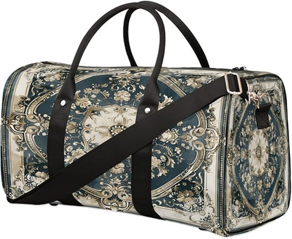 Travel Duffel Bag Carpet Flowers Patterns Sport Tote Gym Bag Waterproof Foldable Carryon Weekend Overnight Training Handbag Sports Duffle Bags for Women Men Boys Girls