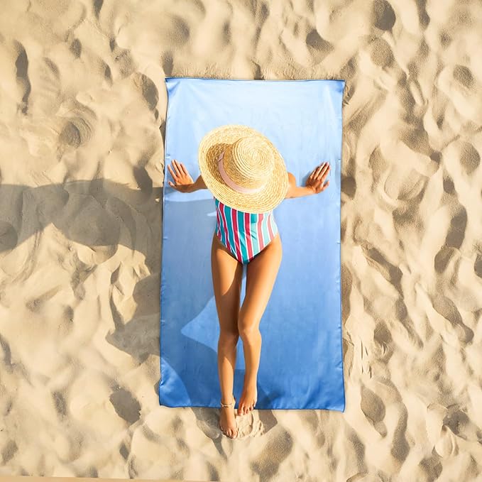 Beach Towel XL Size Microfiber Quick Dry Swimming Pool Camping Travel Body Hot Yoga Mat Towels (Blue, 1 Pack XL)