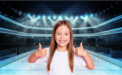 Ice Hockey Backdrop Hockey Stadium Arena Ice Rink Photography Background Sport Stage Lights Spotlight Match Games Backdrop Decors ICES Hockeies Stadium Arena Poster Background 12x8ft