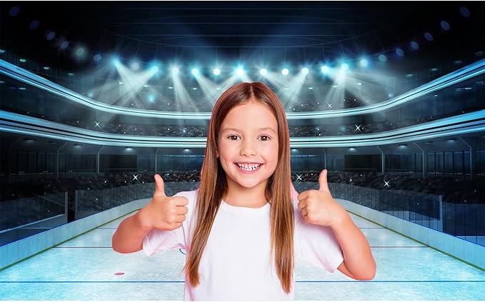 Ice Hockey Backdrop Hockeied Stadium Arena ICES Rink Photography Background Sport Stage Lights Spotlight Ice Hockey Match Games Backdrop Decors ICES Hockeied Stadium Arena Poster Background 10x8ft
