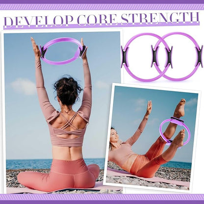 Poen Pilates Equipment Kit for Home Workout Pilates Ring and Ball Set for Women 12'' Circle Yoga Fitness Essentials Kit with Resistance Bands, Yoga Strap, Socks,Bag