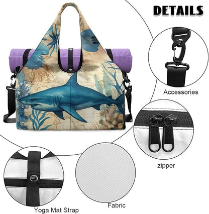 Gym Bag with Yoga Mat Holder Large Tote Bag With Multi Pockets for Women Men Dry Wet Separated Pocket Carryall Yoga Tote Bag for Pilates Travel Workout Office