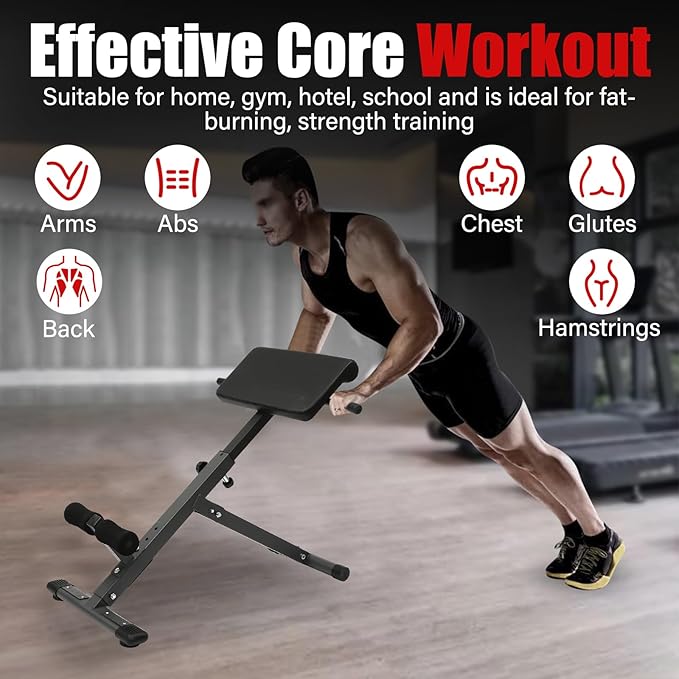 Roman Chair Back Extension Machine Foldable 5 Position Adjustable Sit up Exercise Multi-Functional Hyperextension Bench Workout Equipment Ab Machine Angle Height Adjust 330LBS Heavy-Duty for Home Gym