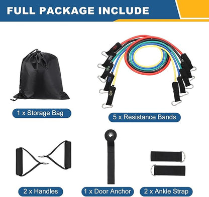 Resistance Bands Set, Exercise Bands for Working Out with Door Anchor/Handle/Ankle Strap/Pouch
