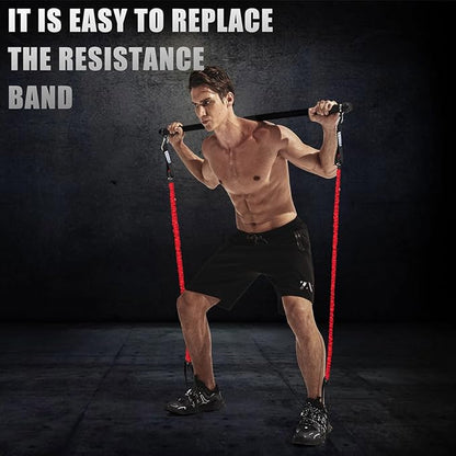Resistance Band Bar, Portable Pilates Bar with Resistance Bands Home Gym Workouts Stick Squat Yoga Pilates Flexbands Kit for Full Body Shaping