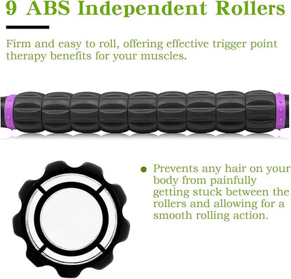 Muscle Roller Massage Roller Stick- Deep Tissue Fascia Blaster for Myofascial Pain Relief, Lymphatic Drainage & Body Sculpting, Handheld Physical Therapy & Recovery Tool (Purple Black-18 inch)