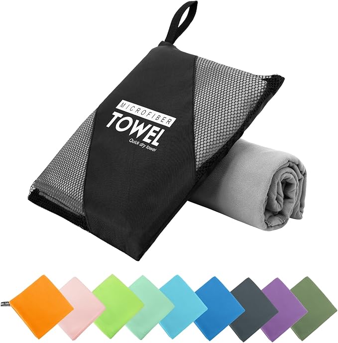 Microfiber Travel Towel, Soft Lightweight Quick Dry Towel, Super Absorbent Compact Travel & Sports & Beach Towels for Camping, Backpack, Gym, Swimming, Yoga, Hiking (XS:12"×24" -White Gray)