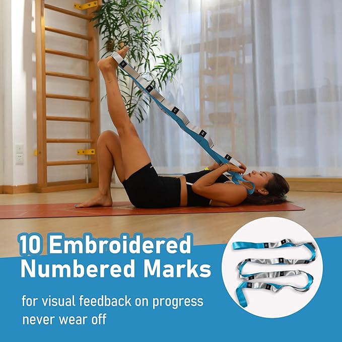 Stretch Bands for Exercise, Non Elastic Yoga Stretching Strap with Loops, 3.8cm x 2.45m, Stretching Bands for Physical Therapy, Yoga, Pilates, Dance, Gymnastics Exercise