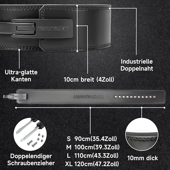 MANUEKLEAR 10mm Thick & 4inch Wide Weight Lifting Belt Lever, Lever Belt Weightlifting for Men and Women, Powerlifting Lever Gym Belt for Squat Deadlift Workout