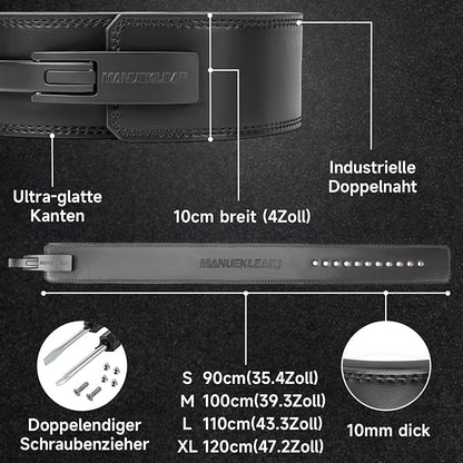 MANUEKLEAR 10mm Thick & 4inch Wide Weight Lifting Belt Lever, Lever Belt Weightlifting for Men and Women, Powerlifting Lever Gym Belt for Squat Deadlift Workout