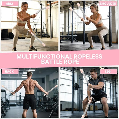 Ropeless Battle Ropes, Adjustable Weighted Cordless Trainer for Home Gym HIIT Low Impact Workouts, 17.1 in Portable with Sliding Resistance Rings and Storage Bag (Pink)