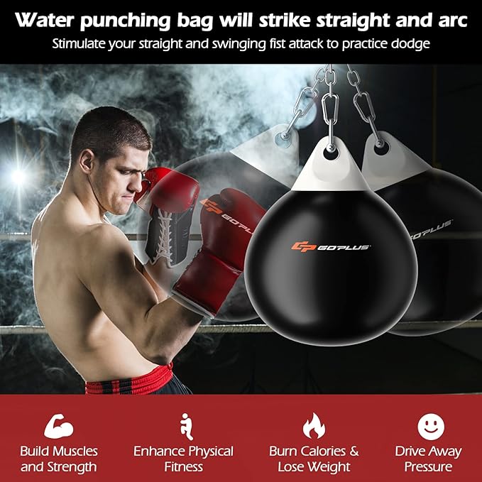 Goplus Water Aqua Bag, 21'' 180 Pound /18” 110 Pound Heavy Punching Bag with Adjustable Metal Chain, Water Injection Hose, Boxing Training Bag for Adults Fitness, MMA