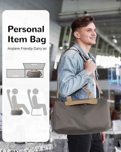 Gym Bag for Men Women with Shoe & Wet Compartment, 20L Waterproof Personal Item Carry On Travel Duffle Bag, Small Sports Duffel Bags for Fitness Workout Swimming Dance, Khaki