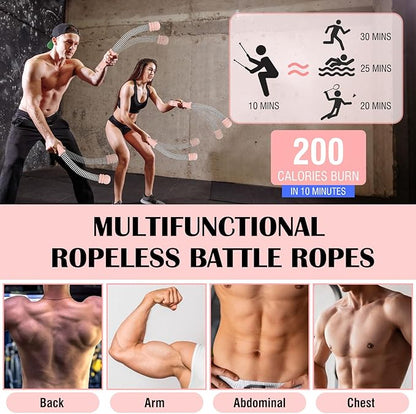 2PCS Ropeless Battle Ropes with Adjustable Weighted Ring-Battle, Cordless Battle Rope for Home Gym, HIIT Workout, Low-Impact Cardio, Strength Training, Portable Fitness Equipment for Women & Men