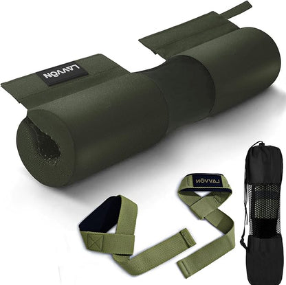 Barbell Squat Pad Set- Nylon Padding AntiSlip- Thick Foam Barbell Pad for Squats Cushion,Lunges&Bar Padding for Hip Thrusts -Standard Olympic Weight Bar Pad (Wrist Straps Weightlifting-Ankle Straps)