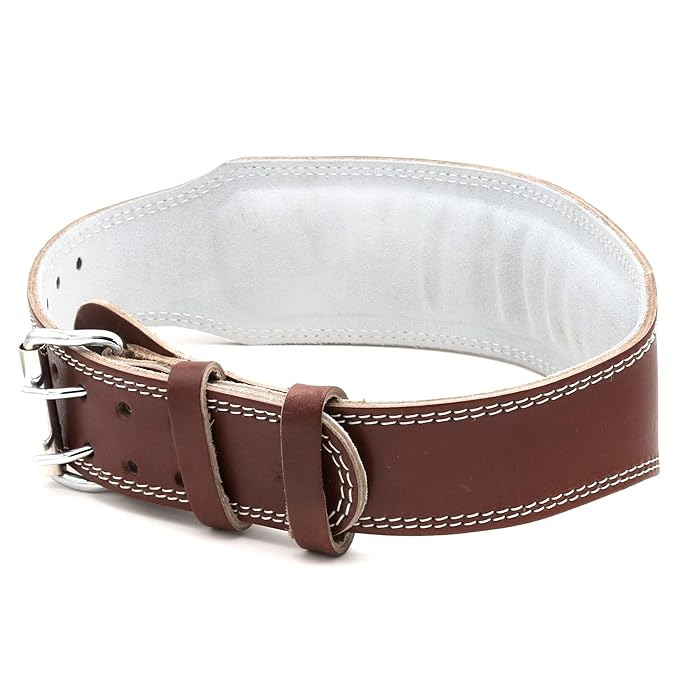 G4 Vision Genuine Leather Adjustable Weightlifting Belt 4 Gym Fitness Bodybuilding Powerlifting Deadlifting Thrusters Back Support Heavy Workout (Large, Brown)