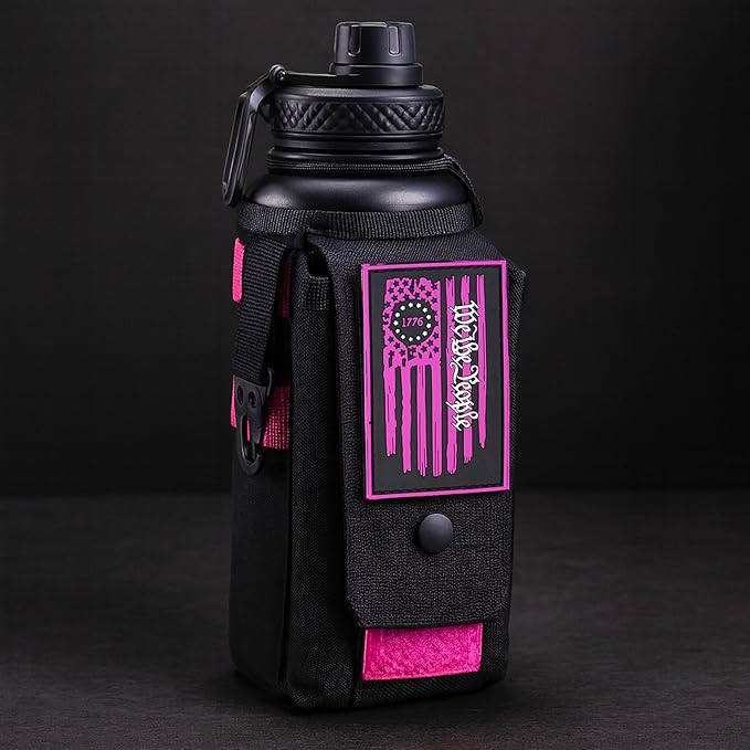 Iron Infidel Battle Bottle - 32 Oz Insulated Water Bottle with Straw Lid & Chug Cap, Stainless Steel Metal Flask Includes Rugged, Removable Sleeve for Keys, Wallet, & Phone (Valkyrie 1 Liter)