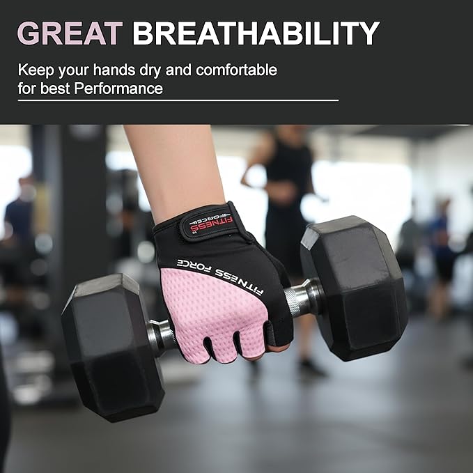 FITNESS FORCE Breathable Workout Gloves for Men and Women, Padded Weight Lifting Gloves with Full Palm Protection for Grip, Exercise, Cycling, Gym, Fitness Training