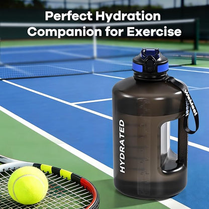 128oz Water Bottle with Time Marker, BPA Free, 1 Gallon Motivational Sports Water Bottle with Straw, for Sports, Outdoor Activities, Fitness Enthusiasts (Black)