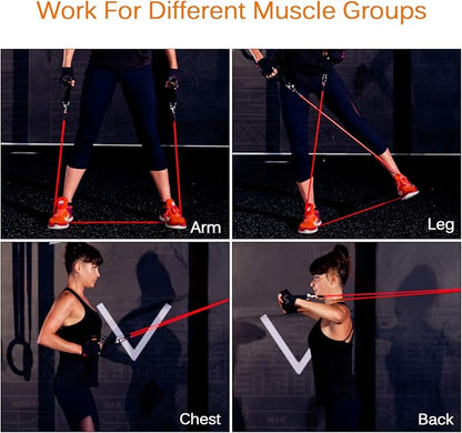 Resistance Bands Set (12pcs), Workout Bands with Handles, Door Anchor, Ankle Straps and Carry Bag, Exercise Bands for Shape Body and Home Workouts