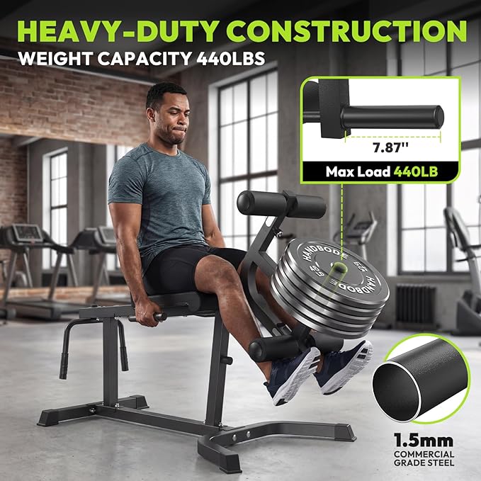 Leg Extension and Curl Machine, Adjustable Leg Curl Machine with Weight Plates Set, Seated Leg Extension and Lying Curl Machine for Lower Body Workouts, Leg Workout Equipment for Home Gym