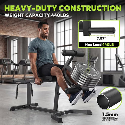 Leg Extension and Curl Machine, Adjustable Leg Curl Machine with Weight Plates Set, Seated Leg Extension and Lying Curl Machine for Lower Body Workouts, Leg Workout Equipment for Home Gym