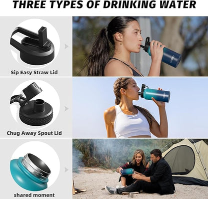 32oz Insulated Water Bottle (Cold for 48 Hrs),BPA Free&Leak Proof,Stainless Steel Water Flask,Water Jug with Straw Spout Lids for Gym,Hiking,Travel,Gradient Blue