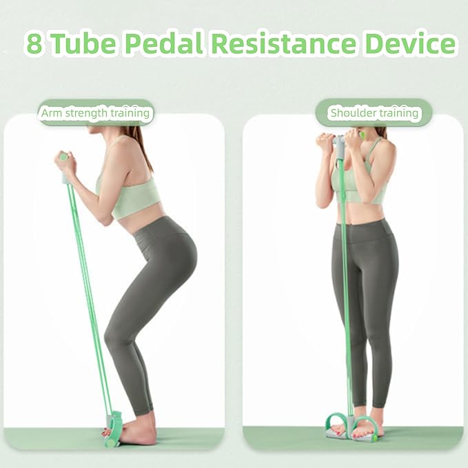 Pedal Resistance Band with Handle, Adjustable Tube Foot Pedal Device Puller Exercise Bands (Green)