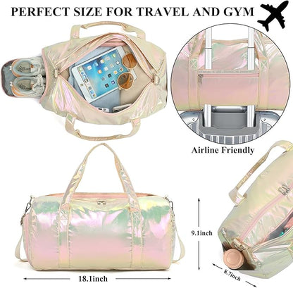 LEDAOU Gym Bag Sports Duffle Bags with Wet Pocket Weekender Overnight Bag with Shoe Compartment and Air Hole for Girls Kids Women Foldable Travel Bags