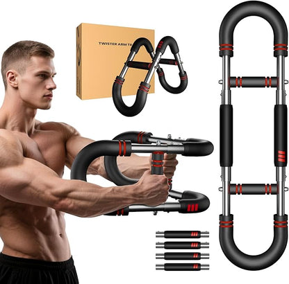 Upgraded Twister Arm Trainer, Adjustable Chest Workout Equipment, Portable Arm Exerciser for Upper Body Strength Training, Detachable Power Twister Bar for Home Gym Fitness