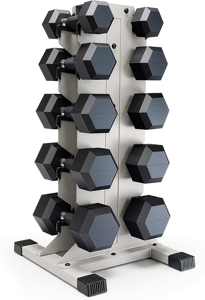 CAP Barbell Rubber Coated Hex Dumbbell Set with Vertical Rack | 100-300 lbs Free Weights Dumbbells Set for Home Gym | Multiple Options