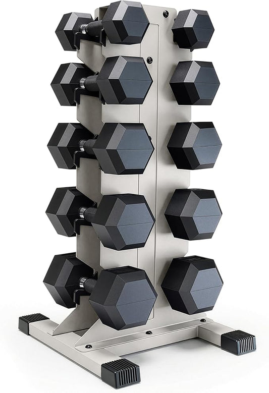 CAP Barbell Rubber Coated Hex Dumbbell Set with Vertical Rack | 100-300 lbs Free Weights Dumbbells Set for Home Gym | Multiple Options