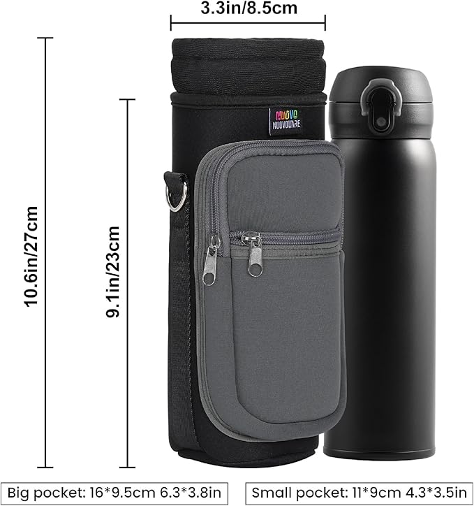 Nuovoware Water Bottle Carrier Bag,25oz/40oz/64oz Bottle Pouch Holder,Adjustable Shoulder Hand Strap 2 Pocket Sling Neoprene Sleeve Sports Accessories for Hiking Travelling Camping