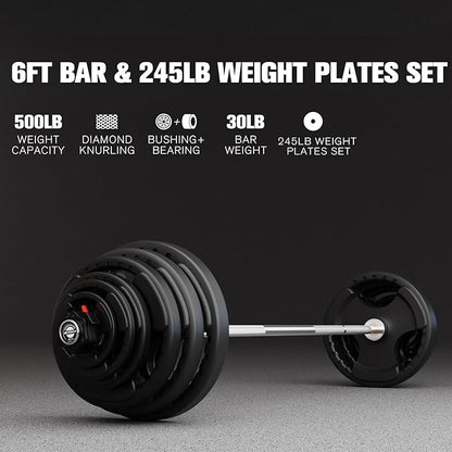 RitFit Barbell Weight Set - 4/6FT Olympic Barbell with Weight Plates (55-115LB Total) - Weightlifting Equipment for Squats, Curls, Deadlifts, Presses, Hip Thrusts