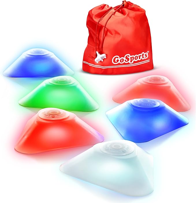 GoSports Modern Light Up Cones - Cycle Between 4 LED Colors for Sports, Traffic Safety, and Glow in The Dark Games - 6 Pack