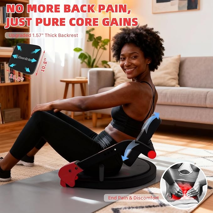 Eisenlink Sit Up Exercise Equipment with 4 Adjustable Resistance Levels, Flat Backrest Ab Crunch Machine for Stomach & Core Workout, Ab Machine, Ab Trainer, Sit Up Machine for Home Gym Men & Women