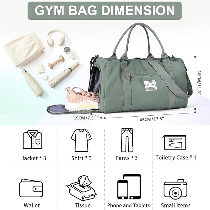 Gym Bagsfor Women with Shoes Compartment,Small Duffel BagsSport Bags with Toiletry Bags Overnight Travel Tote Bags Weekender Carry on Bag Personal Item Bag for Airlines Dark Green