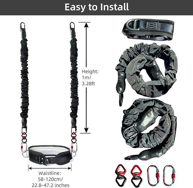 PRIOR FITNESS Back Somersault Bungee Dance Set, CE Certified, Backward Flip Training Equipment with Padded Waist Belt, Heavy-Duty Cords & Safety Swivels for Fitness Taekwondo Martial Arts Kickboxing