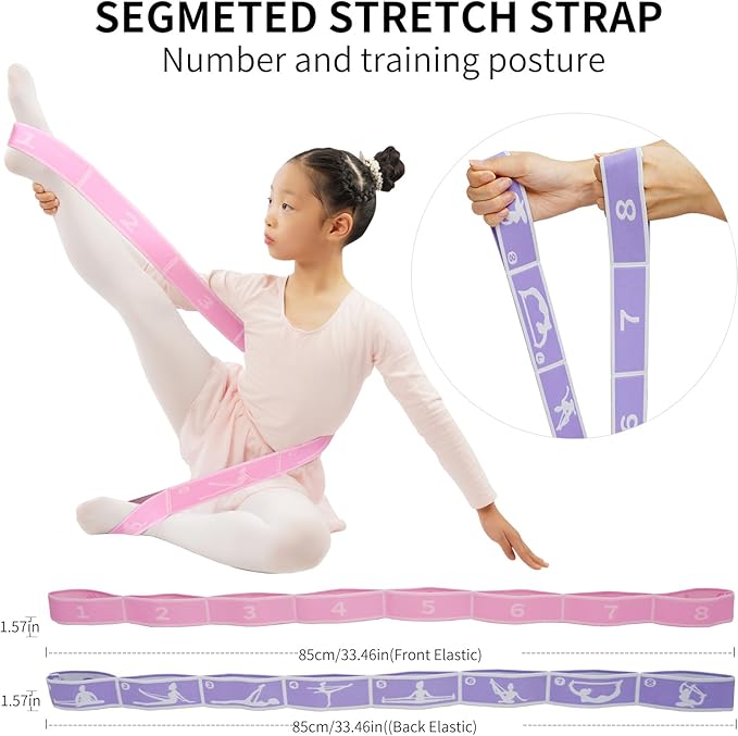 2 PCS Kids Stretching Strap - 8-Loop Adjustable Stretch Bands for Dance, Ballet, Yoga, Gymnastics Workout, Children‘s Fitness Equipment, Stretching Resistance Bands and Home Flexibility Training
